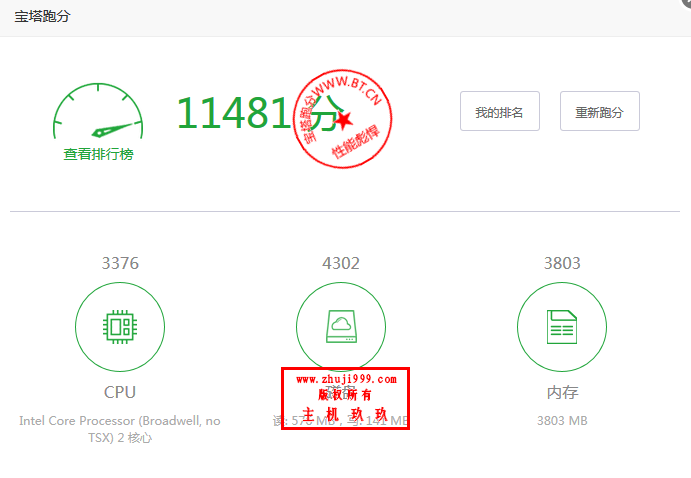 通用云主机宝塔跑分测试结果