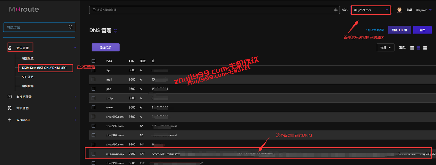 零门槛使用MXroute企业邮箱教程_MXroute企业邮如何解析绑定域名及详细使用教程插图9