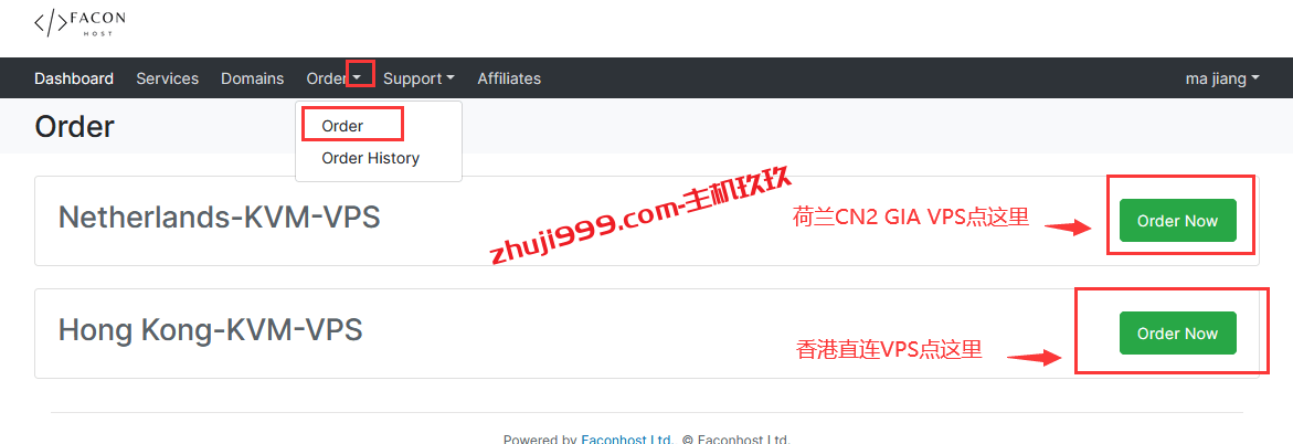 Faconhost香港直连VPS、荷兰CN2 GIA VPS：高性价比，£22/年起，支持支付宝！插图1