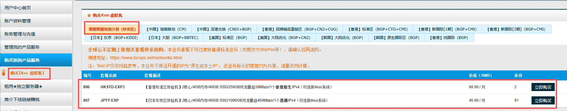 LOCVPS特惠香港、日本直连云服务器叠加8折36元/月、年付360元！2核4G内存插图1