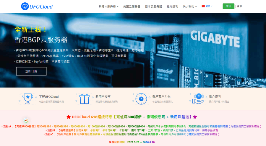 UFOCloud全场云服务器最高7折，美国、香港、日本直连线路可选插图
